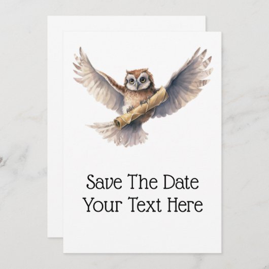 Owl leverend bericht - sparen de Datum Save The Date (Voorkant / Achterkant)