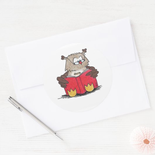 Owl lezen ronde sticker (Envelop)