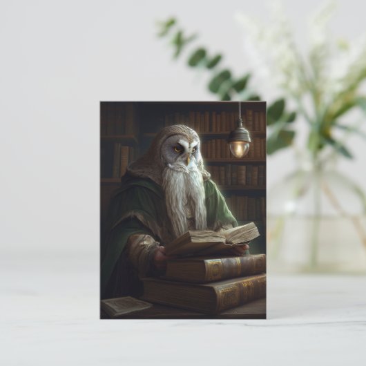Owl Librarian Fantasy Art Briefkaart (Staand voorkant)