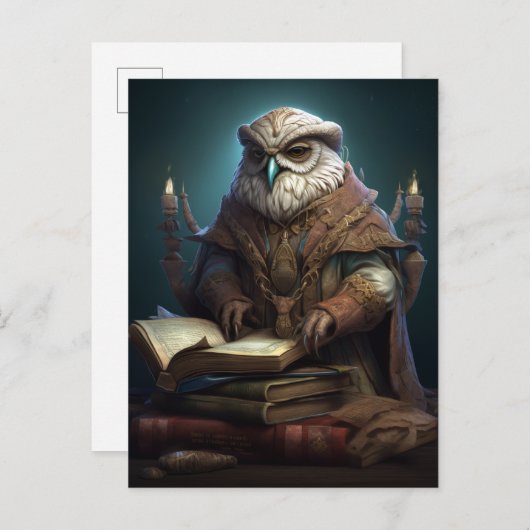 Owl Librarian Fantasy Art Briefkaart (Voorkant / Achterkant)