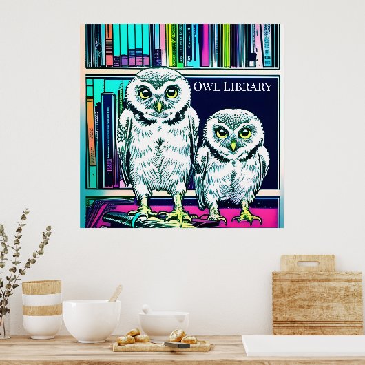 OWL LIBRARY 2 owy, books Poster (Keuken)