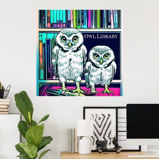 OWL LIBRARY 2 owy, books Poster (Thuiskantoor)