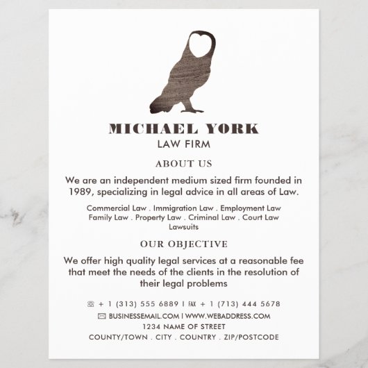 Owl Logo, Legal Services Advertising Flyer (Voorkant)