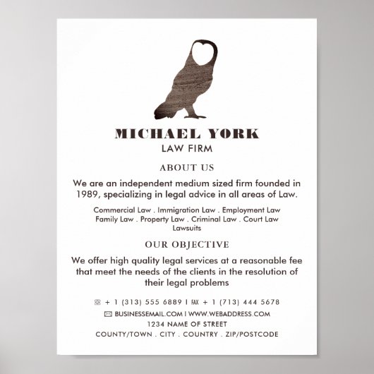 Owl Logo, Legal Services Advertising Poster (Voorkant)