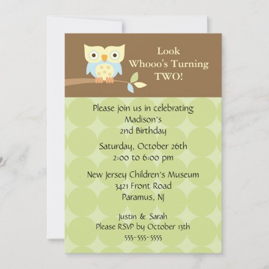 Owl look Kids Birthday Uitnodiging (Voorkant)