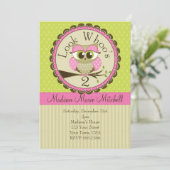 Owl look Who is 2 Invites for Girls Kaart (Staand voorkant)