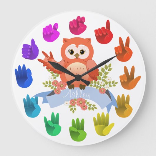 Owl love ASL Sign language rainbow klantgericht Grote Klok (Voorkant)