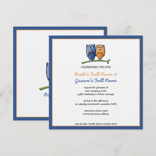 Owl Love framed Wedding Invitation Kaart (Voorkant / Achterkant)