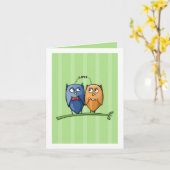 Owl Love Green Note Card Kaart (Gele Bloem)