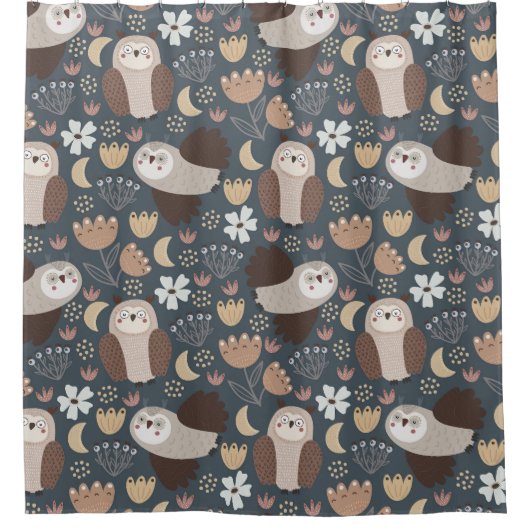 Owl Love Scandinavian Folk Art Animal Pattern Douchegordijn (Voorkant)