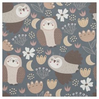 Owl Love Scandinavian Folk Art Pattern Stof