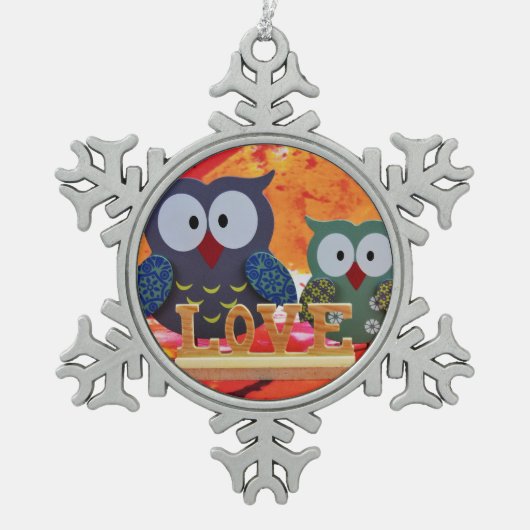 Owl love tin sneeuwvlok ornament (Voorkant)