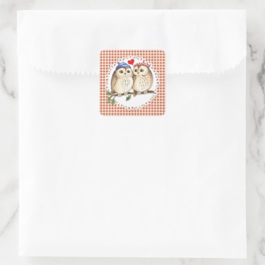 Owl Love Vierkante Sticker (Tas)