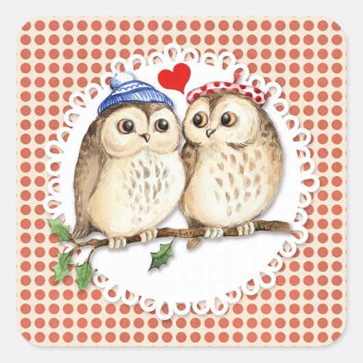 Owl Love Vierkante Sticker (Voorkant)