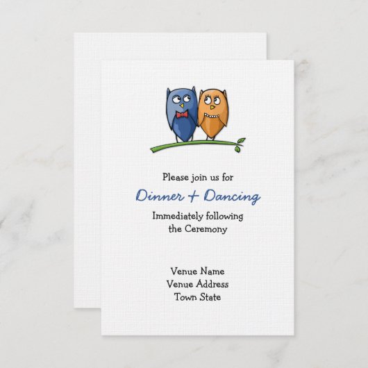 Owl Love Wedding Reception Card Kaart (Voorkant / Achterkant)