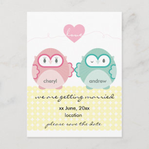 OWL LOVE:: zacht meisje + jongen Aankondigingskaart