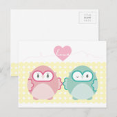 OWL LOVE:: zacht meisje + jongen Briefkaart (Voorkant / Achterkant)