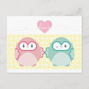 OWL LOVE:: zacht meisje + jongen Briefkaart