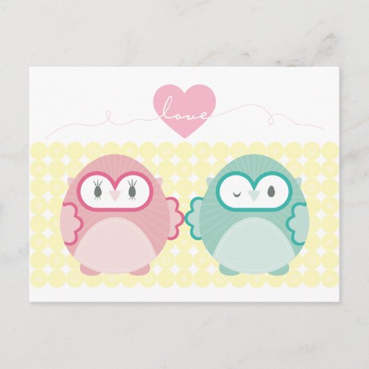 OWL LOVE:: zacht meisje + jongen Briefkaart (Voorkant)