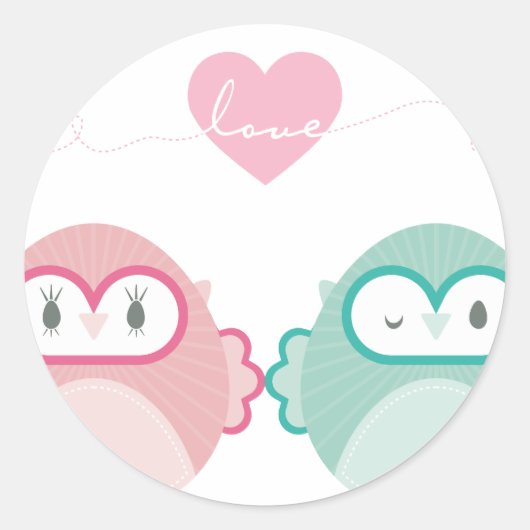 OWL LOVE:: zacht meisje + jongen Ronde Sticker (Voorkant)