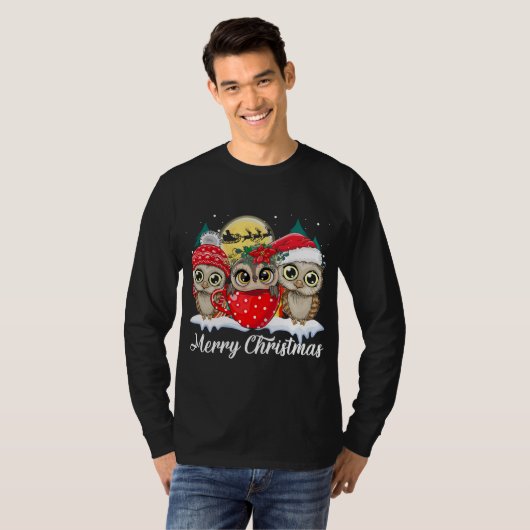 Owl Lover Merry Kerstmis Funny Owls Ugly Christma T-shirt (Voorkant volledig)
