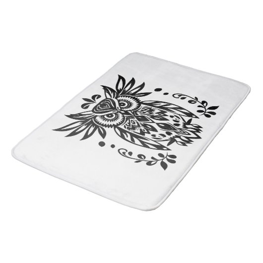 Owl Lovers Rustic Woodlands Black White Bohemian Badmat (Gekanteld)