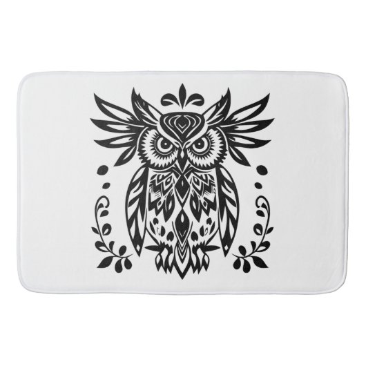 Owl Lovers Rustic Woodlands Black White Bohemian Badmat (Voorkant)
