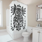 Owl Lovers Rustic Woodlands Black White Bohemian Douchegordijn (In situ)
