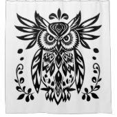 Owl Lovers Rustic Woodlands Black White Bohemian Douchegordijn (Voorkant)