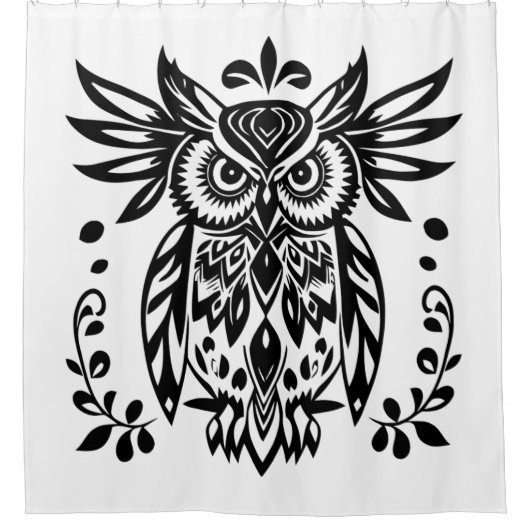 Owl Lovers Rustic Woodlands Black White Bohemian Douchegordijn (Voorkant)