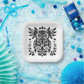 Owl Lovers Rustic Woodlands Black White Bohemian  Papieren Bordje (Feest)