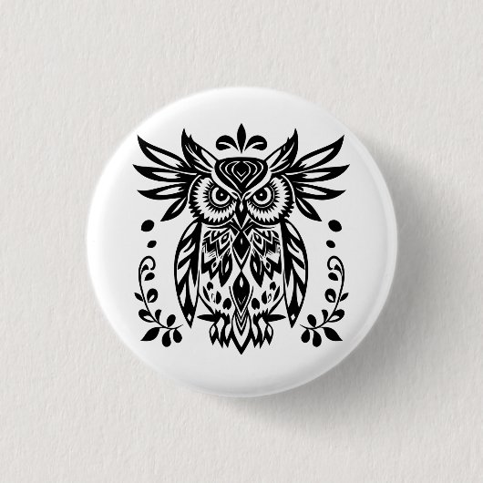 Owl Lovers Rustic Woodlands Black White Bohemian  Ronde Button 3,2 Cm (Voorkant)