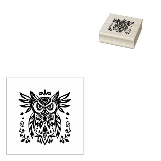 Owl Lovers Rustic Woodlands Black White Bohemian  Rubberstempel (Gestempeld)