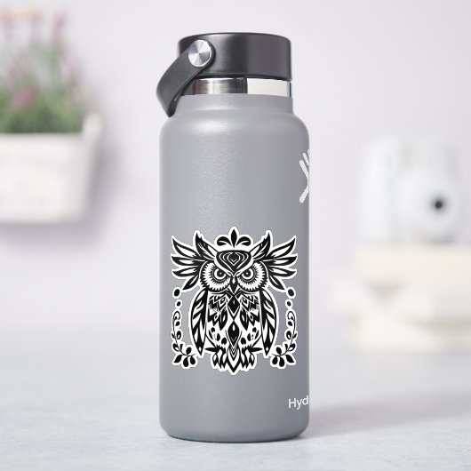 Owl Lovers Rustic Woodlands Black White Bohemian Sticker (HydroFlask)