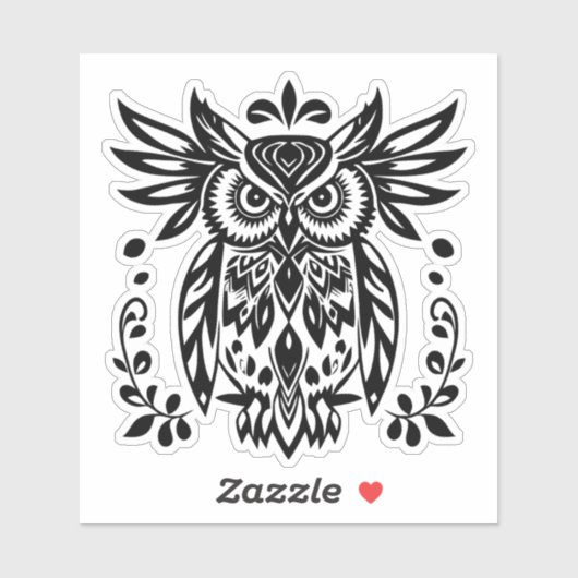 Owl Lovers Rustic Woodlands Black White Bohemian Sticker (Vel)