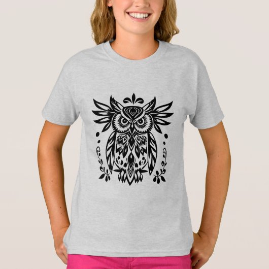 Owl Lovers Rustic Woodlands Black White Bohemian T-shirt (Voorkant)
