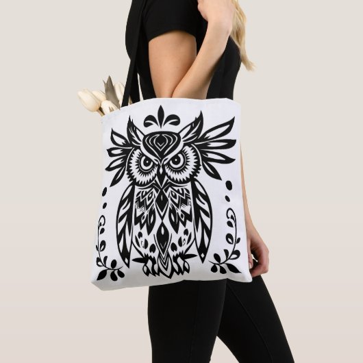 Owl Lovers Rustic Woodlands Black White Bohemian Tote Bag (Dichtbij)
