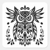 Owl Lovers Rustic Woodlands Black White Bohemian  Vierkante Sticker (Voorkant)