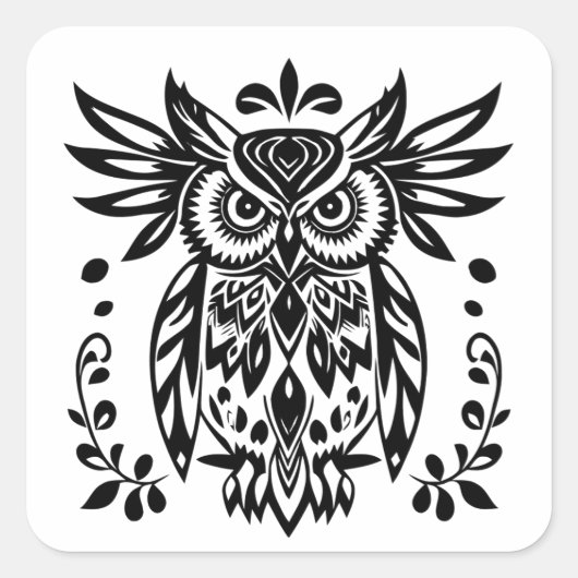 Owl Lovers Rustic Woodlands Black White Bohemian  Vierkante Sticker (Voorkant)