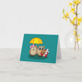 Owl Lovers w Umbrella & Chocolate Box | Tekst toev Kaart (Gele Bloem)