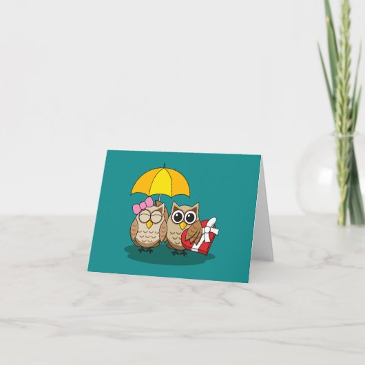 Owl Lovers w Umbrella & Chocolate Box | Tekst toev Kaart (Voorkant)