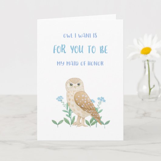 Owl Maid Of Honor Proposal Card Kaart (Kleine Plant)