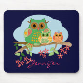 Owl mam met haar kind en naam Mousepad Muismat (Voorkant)