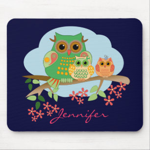 Owl mam met haar kind en naam Mousepad Muismat