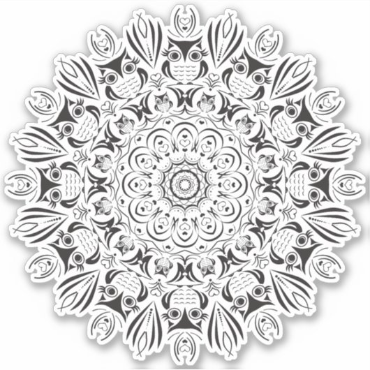 Owl mandala grote ronde sticker (Voorkant)