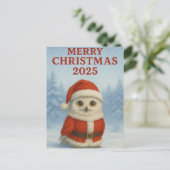 Owl Merry Christmas Briefkaart (Staand voorkant)