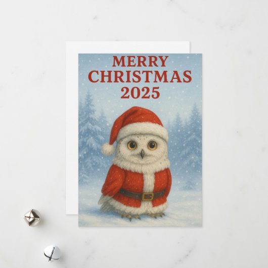 Owl Merry Christmas  Feestdagenkaart (Voorkant / Achterkant in situ)