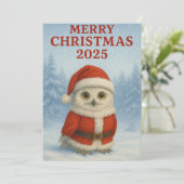 Owl Merry Christmas  Feestdagenkaart (Staand voorkant)