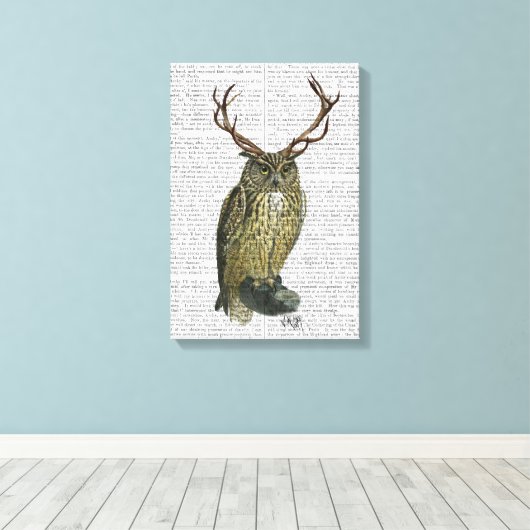 Owl met Antlers Canvas Afdruk (Insitu (Houten vloer))