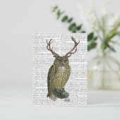Owl met Antlers vlakte 2 Briefkaart (Staand voorkant)